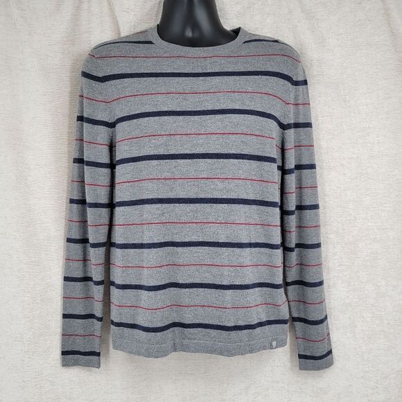 The North Face Gray Striped Crewneck Sweater Merino Wool Blend Men's Medium - Picture 1 of 9